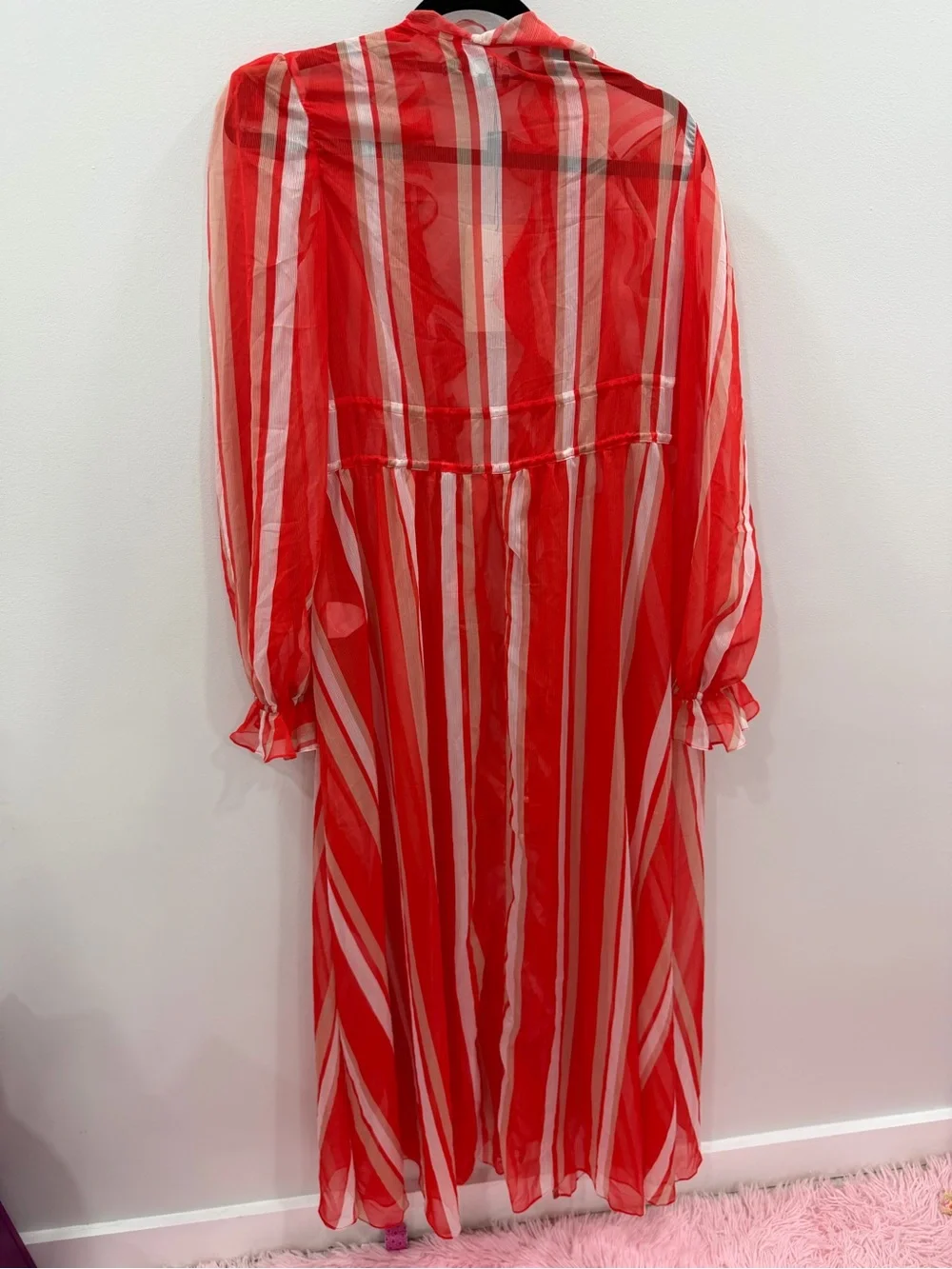 PatBO Red and White Striped Sheer Ruffle Robe Cover